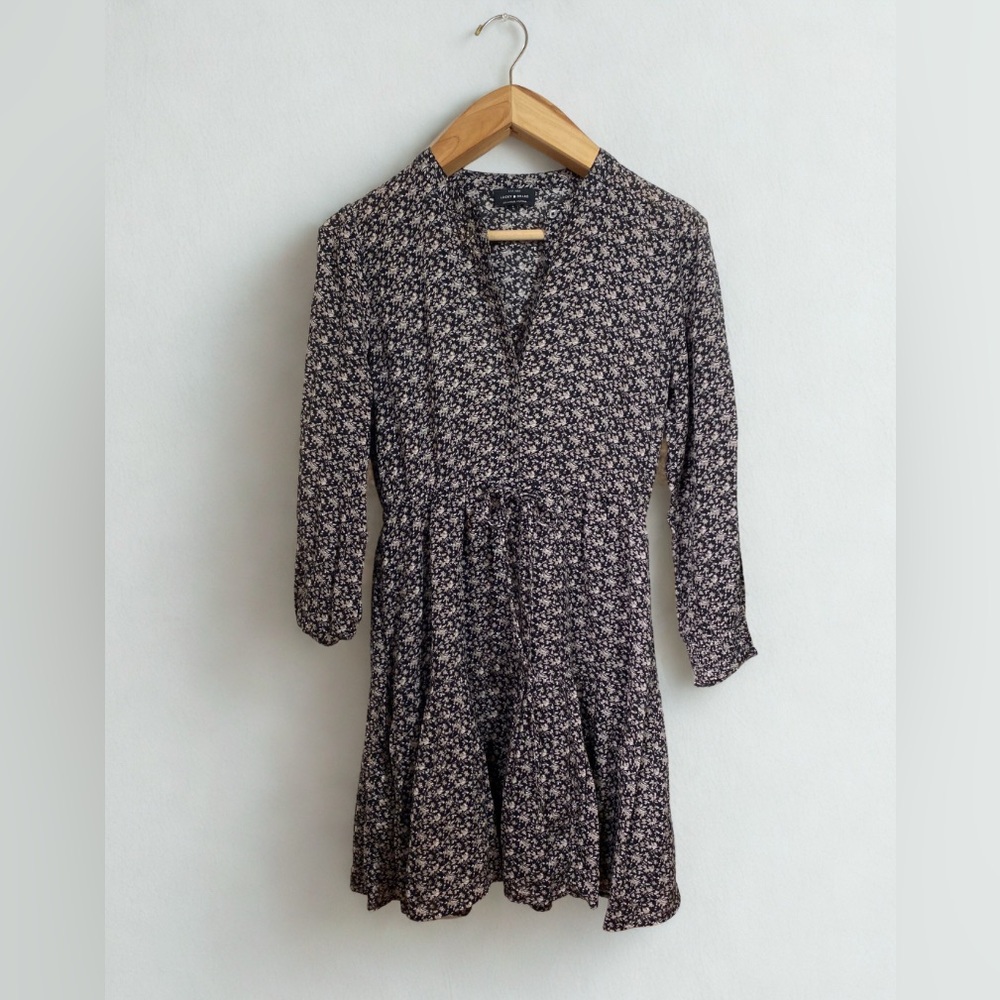 Lucky Brand Bohemian Cottagecore Peasant Floral Shirt Dress Black Size Small